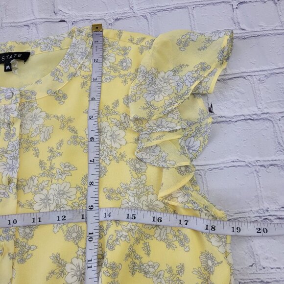 NWT 1.STATE yellow Floral Ruffle Skirt short sleeve mini Dress size M - Picture 3 of 11